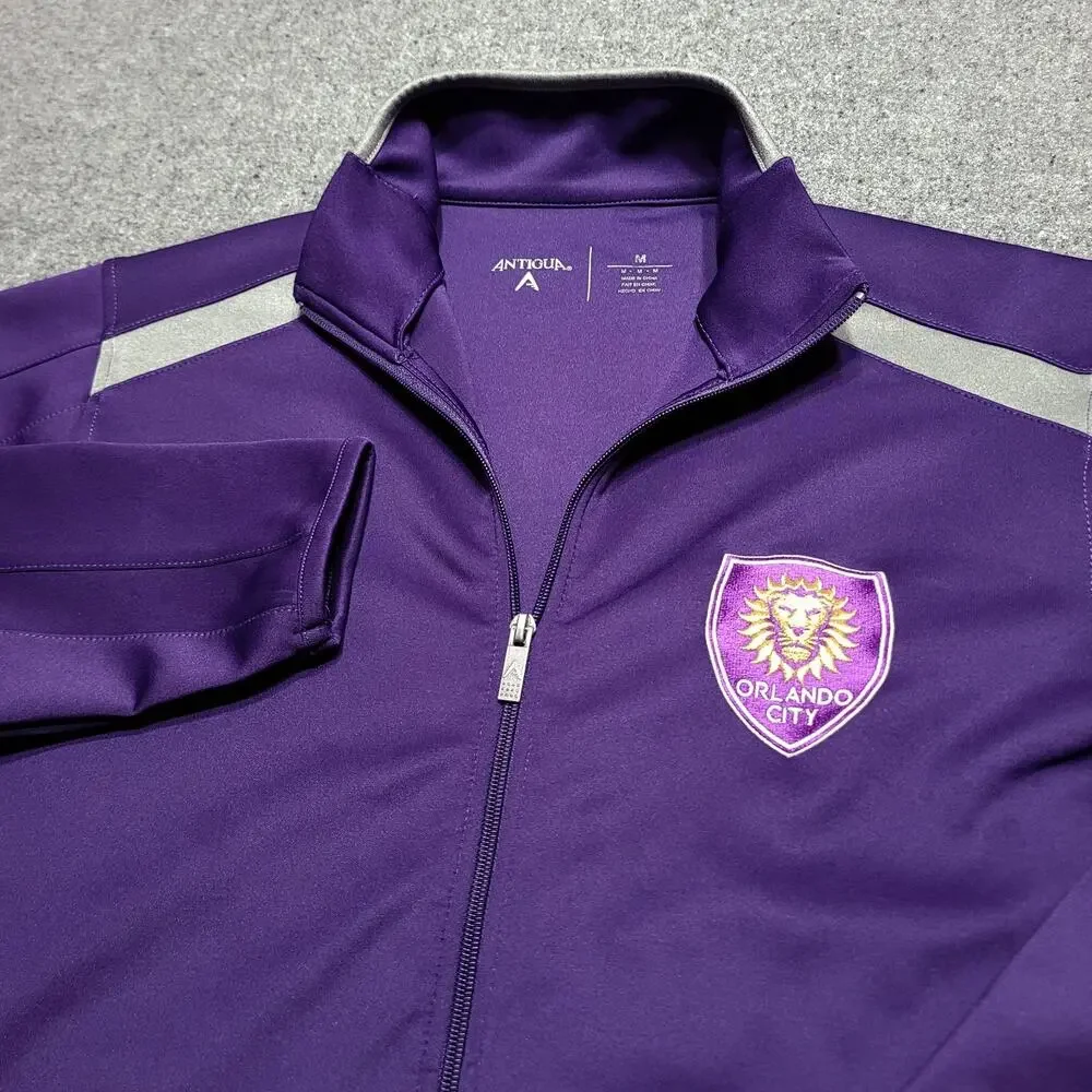 Orlando City SC Jacket Mens Medium Purple Gray Antigua Flight Zip Track MLS Coat